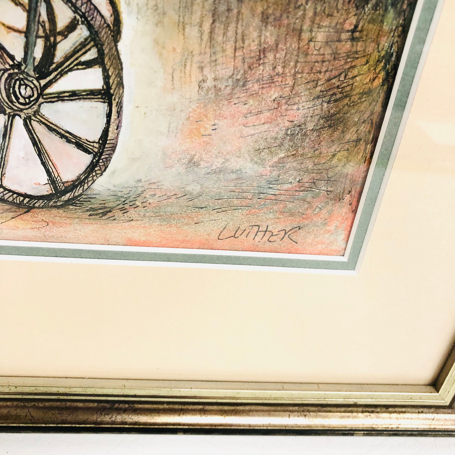 Peter Luther (b.1926) Ink & Watercolour Painting Antique Pram Framed Art