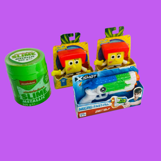 ZURU Mini Brands Toys x4 Bundle Series 1 & 2 (Spongebob Karate, X-shot, Nickelodeon Slime)