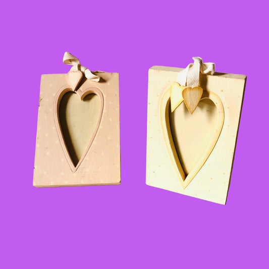 2x East Of India Wooden Pink & Cream Polka dot Wooden Heart Photo Frames