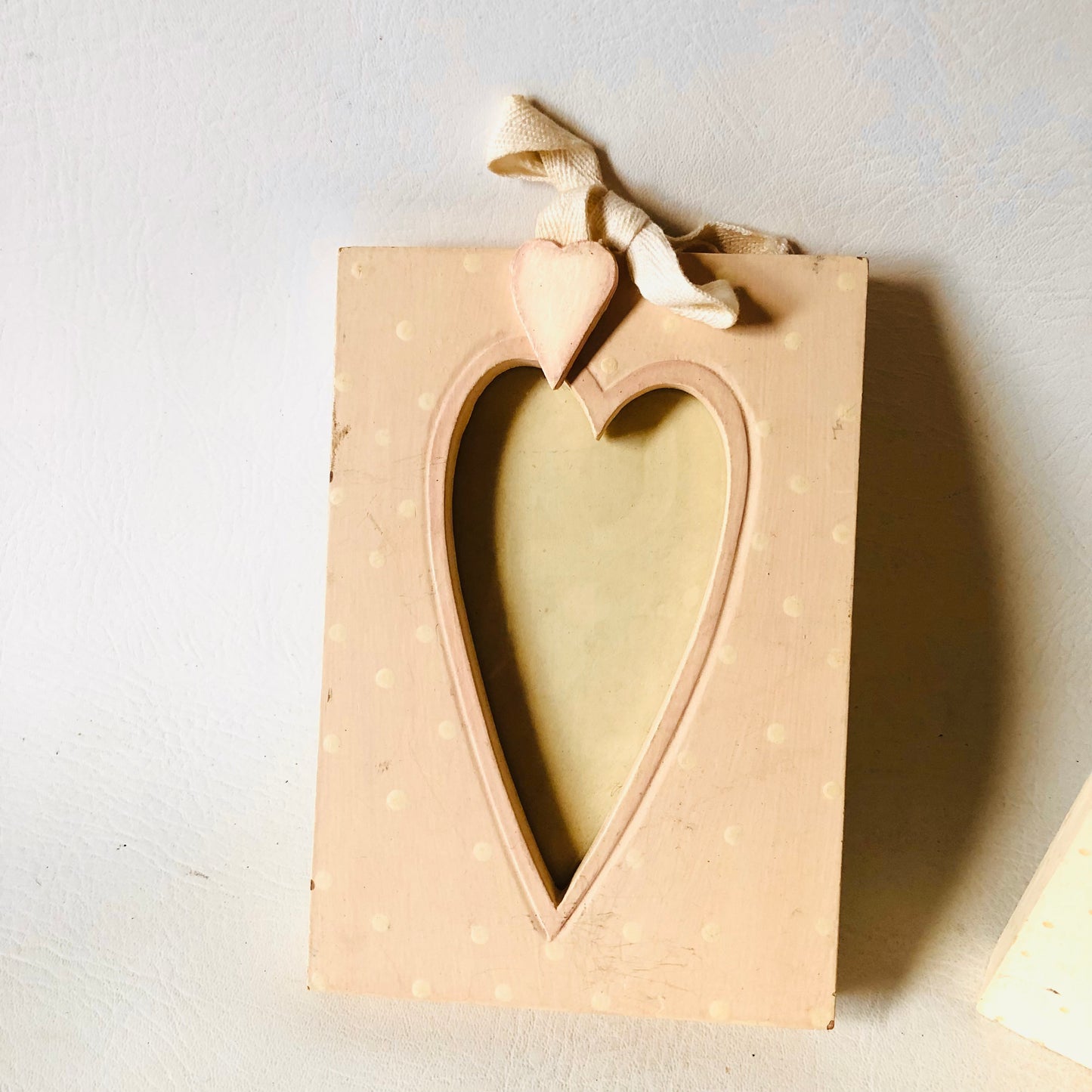 2x East Of India Wooden Pink & Cream Polka dot Wooden Heart Photo Frames