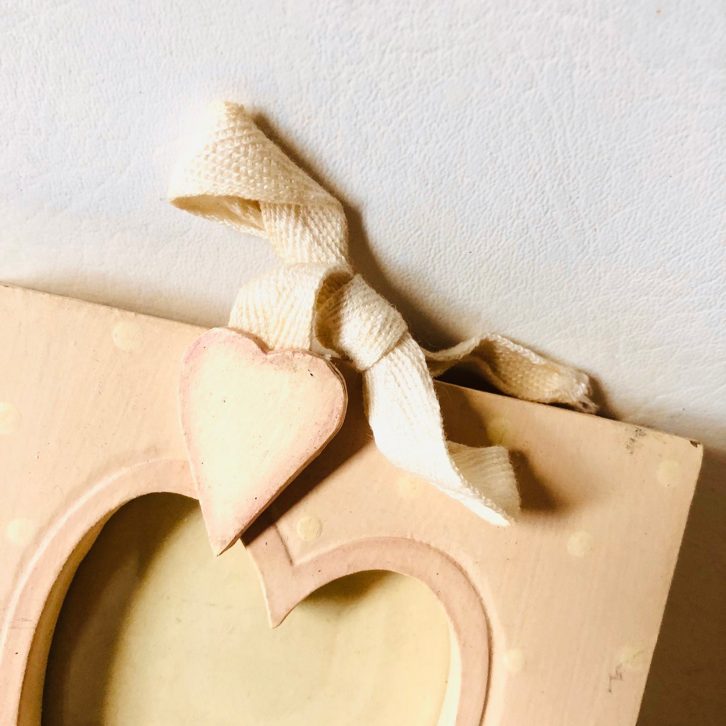 2x East Of India Wooden Pink & Cream Polka dot Wooden Heart Photo Frames