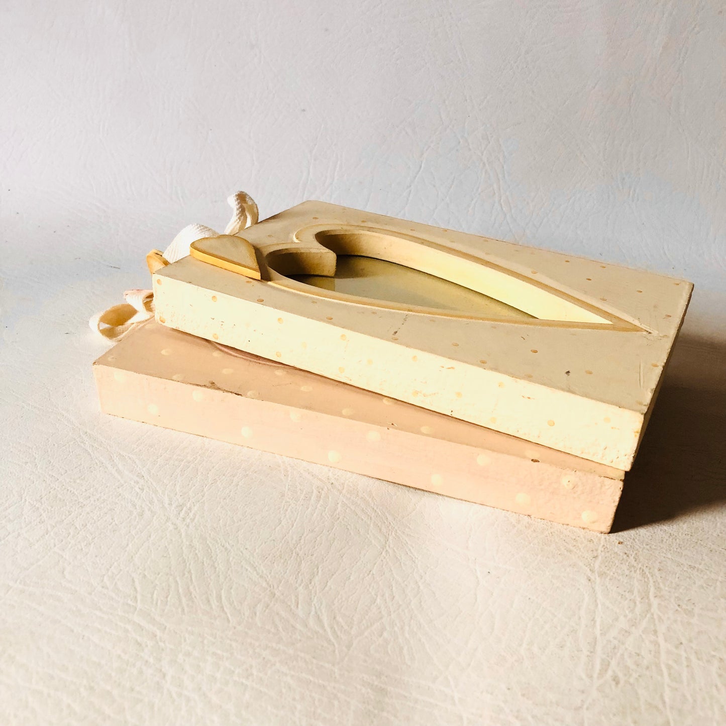 2x East Of India Wooden Pink & Cream Polka dot Wooden Heart Photo Frames