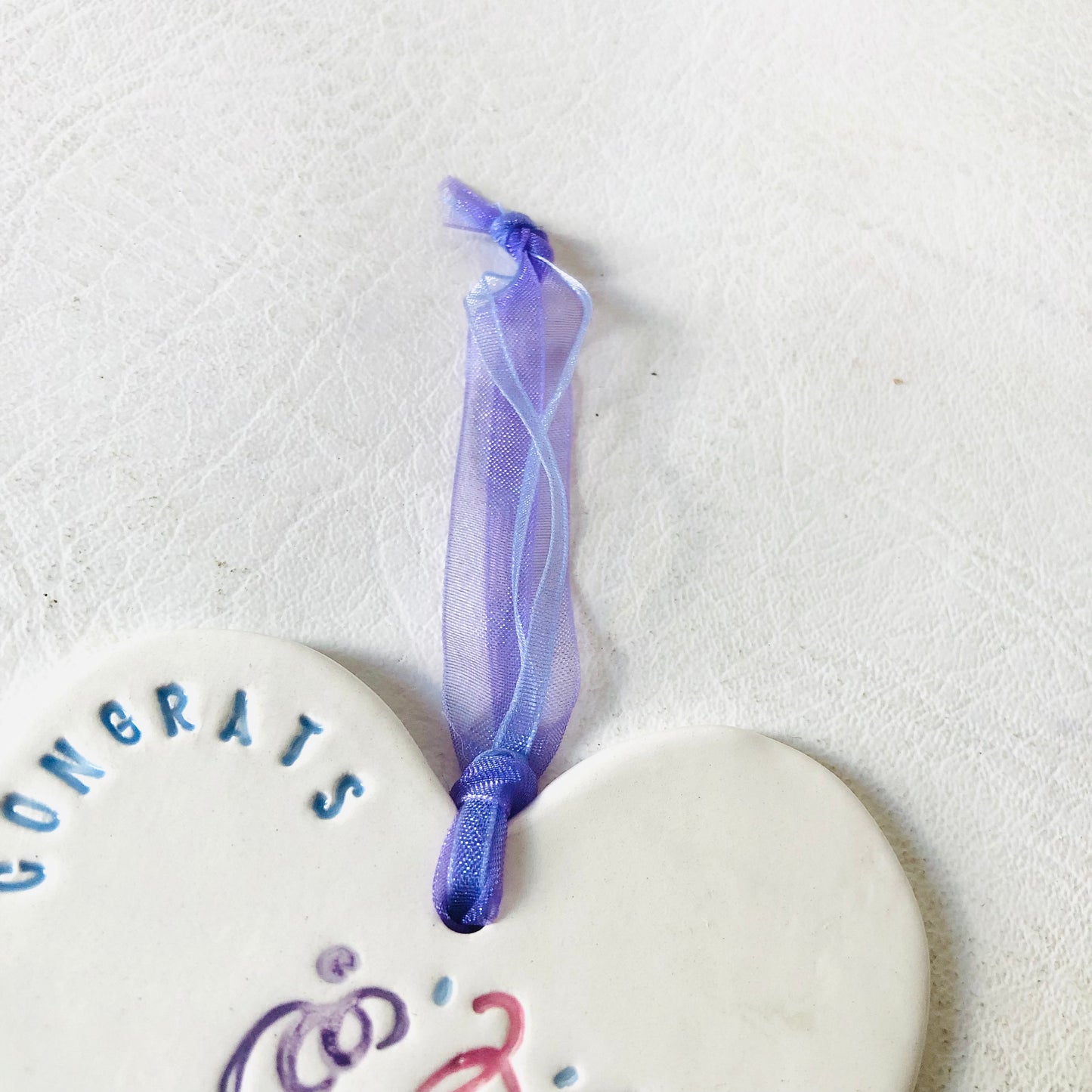 2x Ceramic Porcelain Handmade ‘Congrats’ Celebration Hearts Pink & Purple Gifts