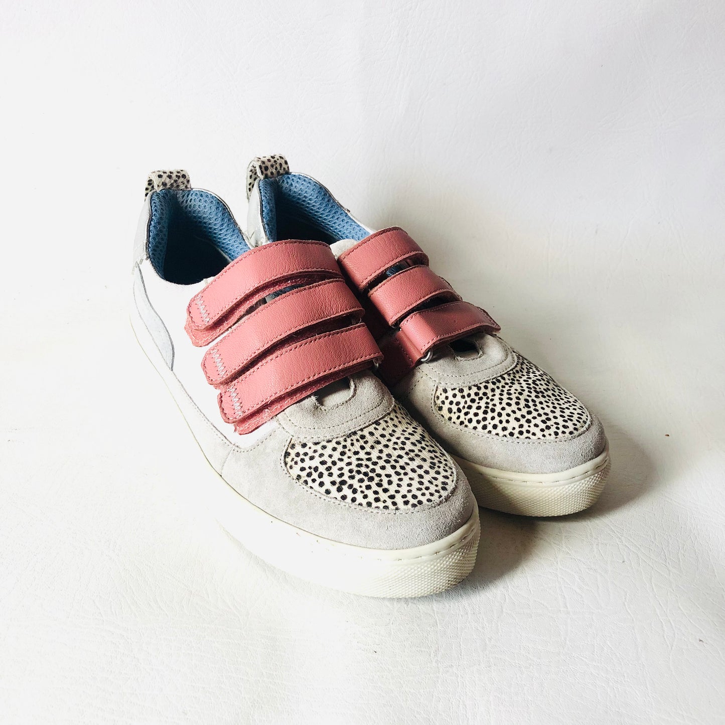 White Stuff Pink & Grey Trainers Suede Dalmatian Print Spot Calf Hair Size 5 38