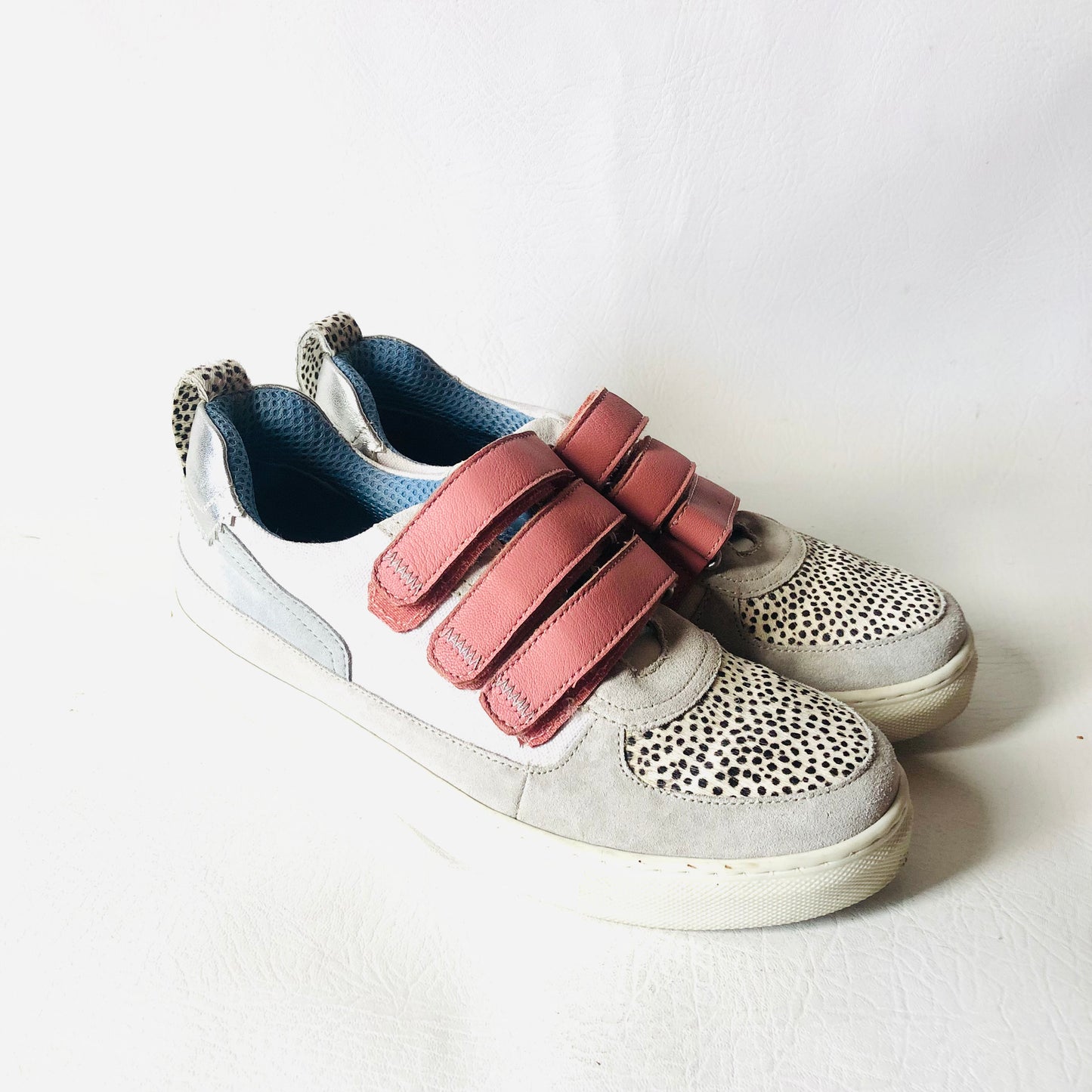 White Stuff Pink & Grey Trainers Suede Dalmatian Print Spot Calf Hair Size 5 38
