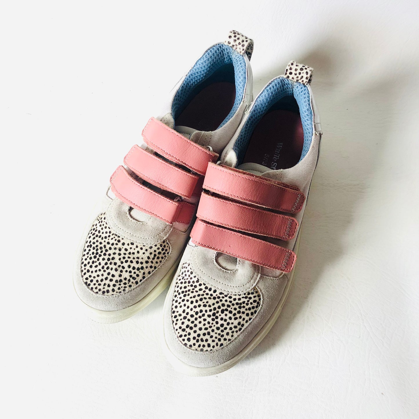 White Stuff Pink & Grey Trainers Suede Dalmatian Print Spot Calf Hair Size 5 38