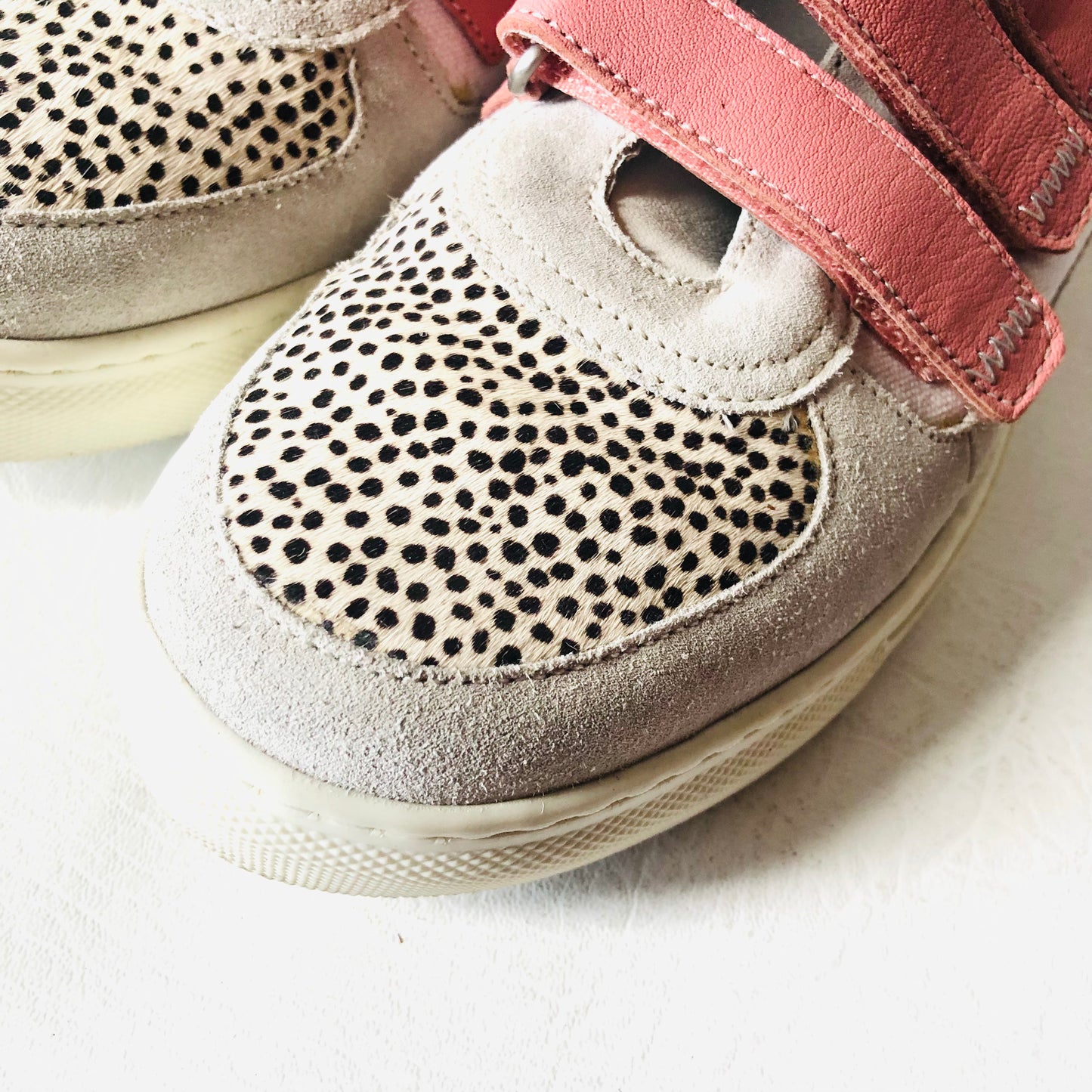 White Stuff Pink & Grey Trainers Suede Dalmatian Print Spot Calf Hair Size 5 38