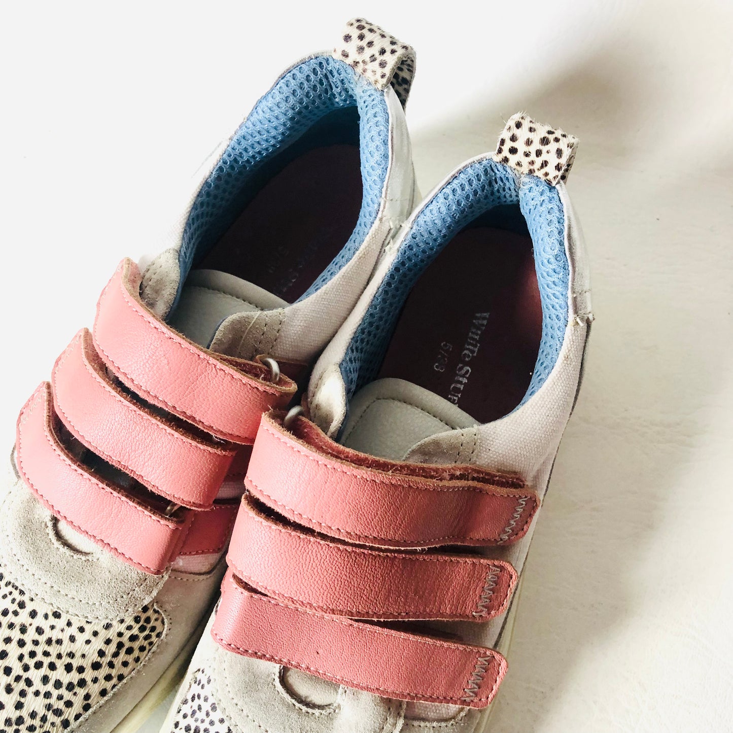 White Stuff Pink & Grey Trainers Suede Dalmatian Print Spot Calf Hair Size 5 38