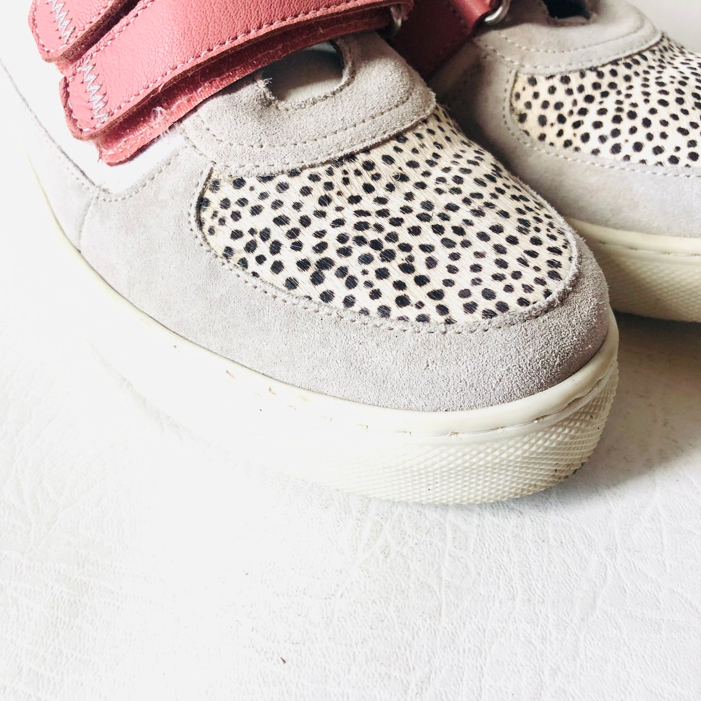 White Stuff Pink & Grey Trainers Suede Dalmatian Print Spot Calf Hair Size 5 38