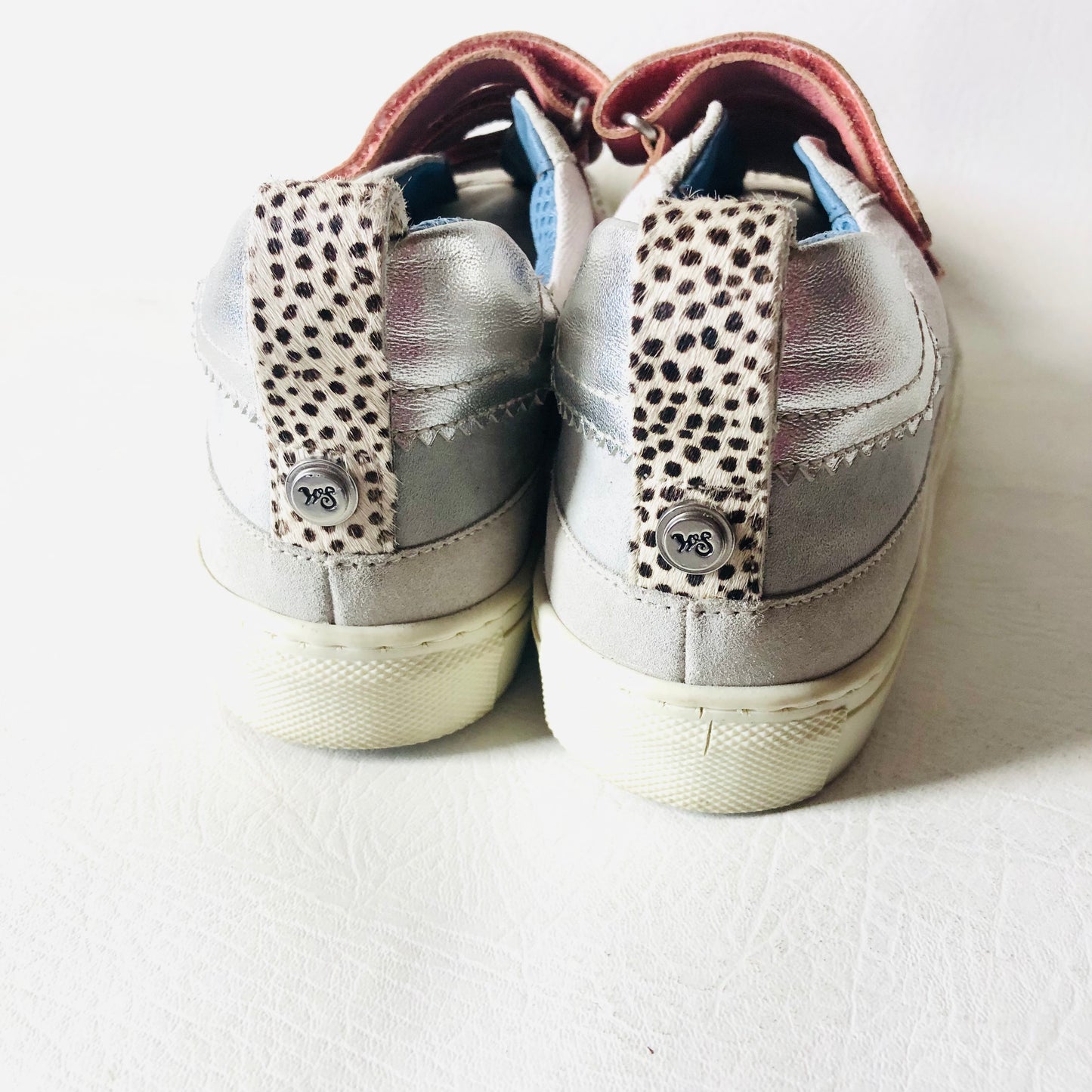 White Stuff Pink & Grey Trainers Suede Dalmatian Print Spot Calf Hair Size 5 38