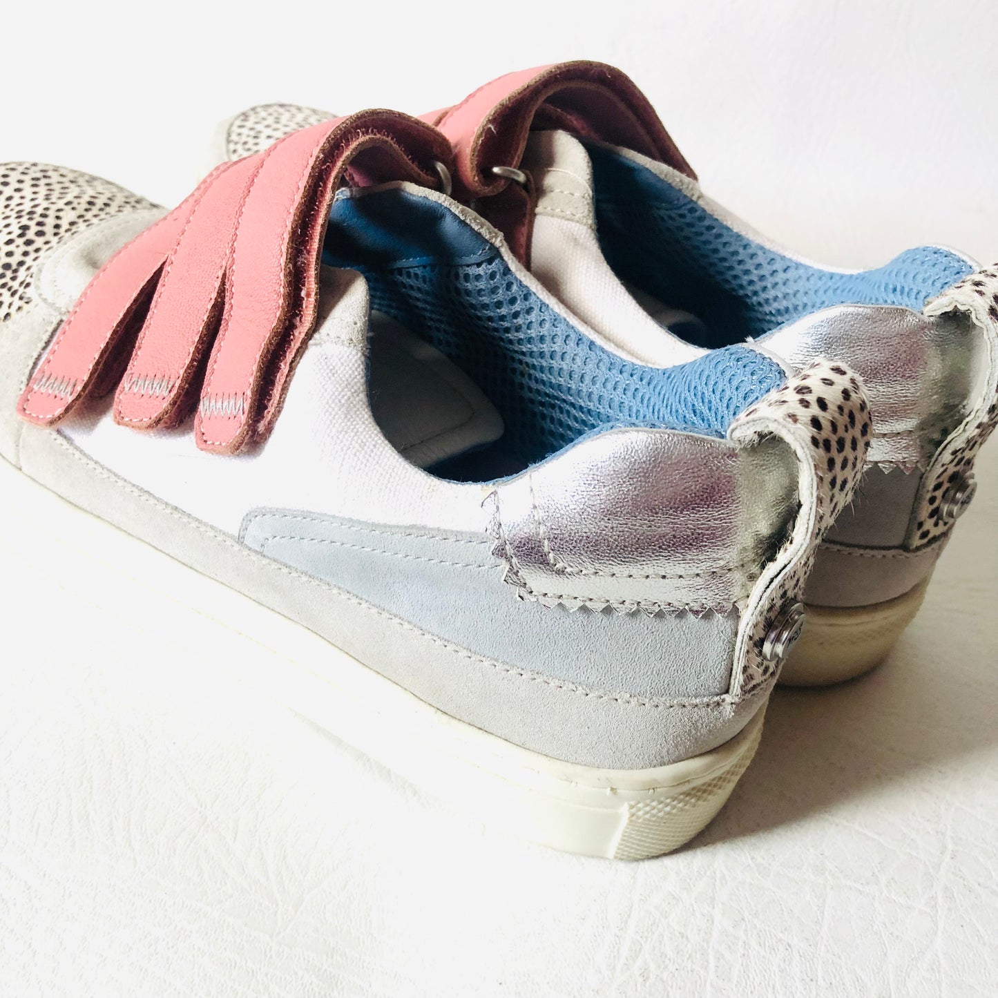 White Stuff Pink & Grey Trainers Suede Dalmatian Print Spot Calf Hair Size 5 38