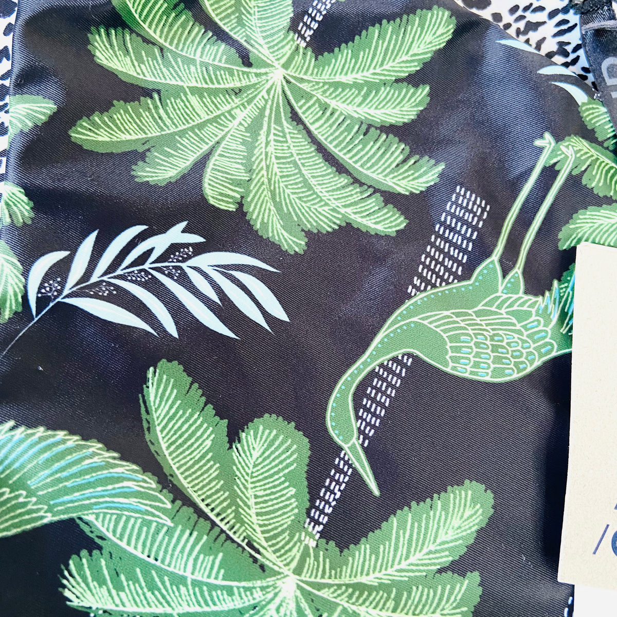 John Lewis AND/OR Tropical Crane Reversible Green & Black String Bikini Brief Bottoms Size 16 NEW