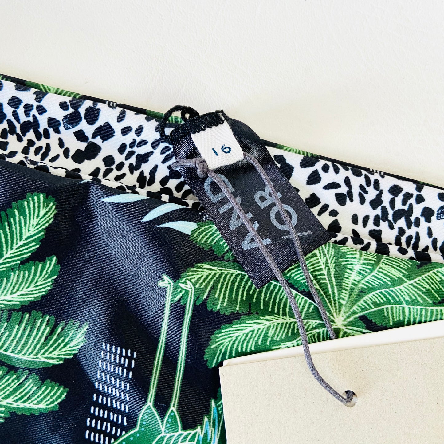 John Lewis AND/OR Tropical Crane Reversible Green & Black String Bikini Brief Bottoms Size 16 NEW