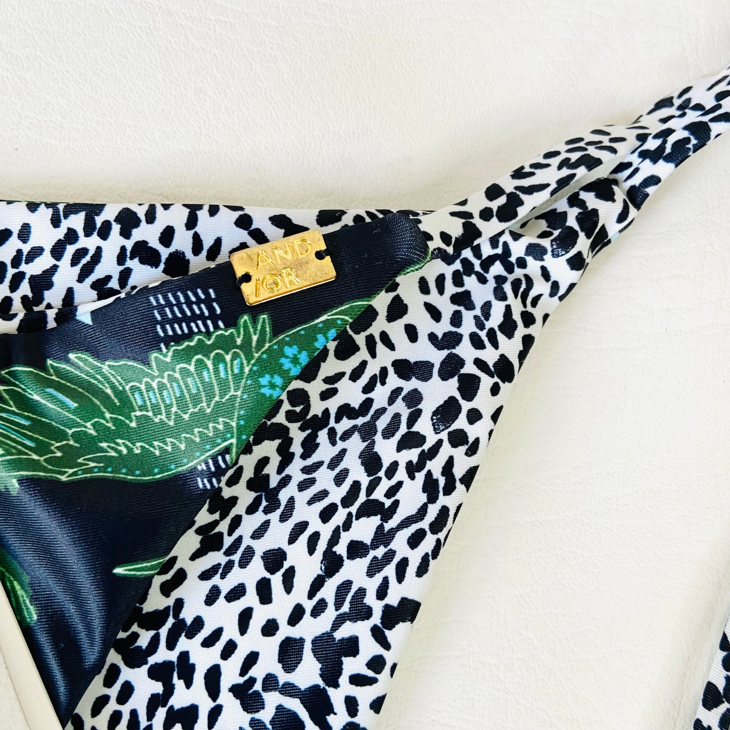 John Lewis AND/OR Tropical Crane Reversible Green & Black String Bikini Brief Bottoms Size 16 NEW