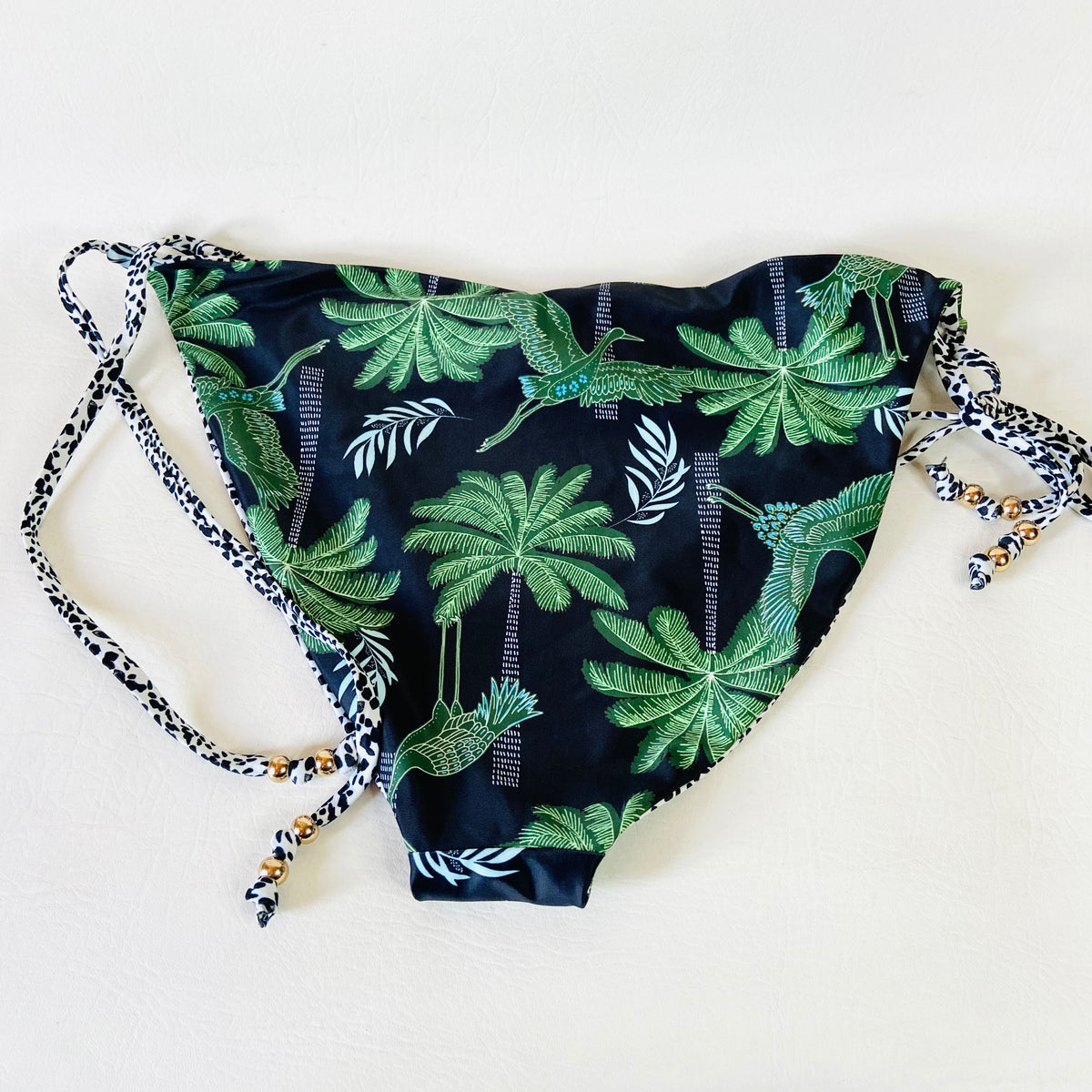 John Lewis AND/OR Tropical Crane Reversible Green & Black String Bikini Brief Bottoms Size 16 NEW