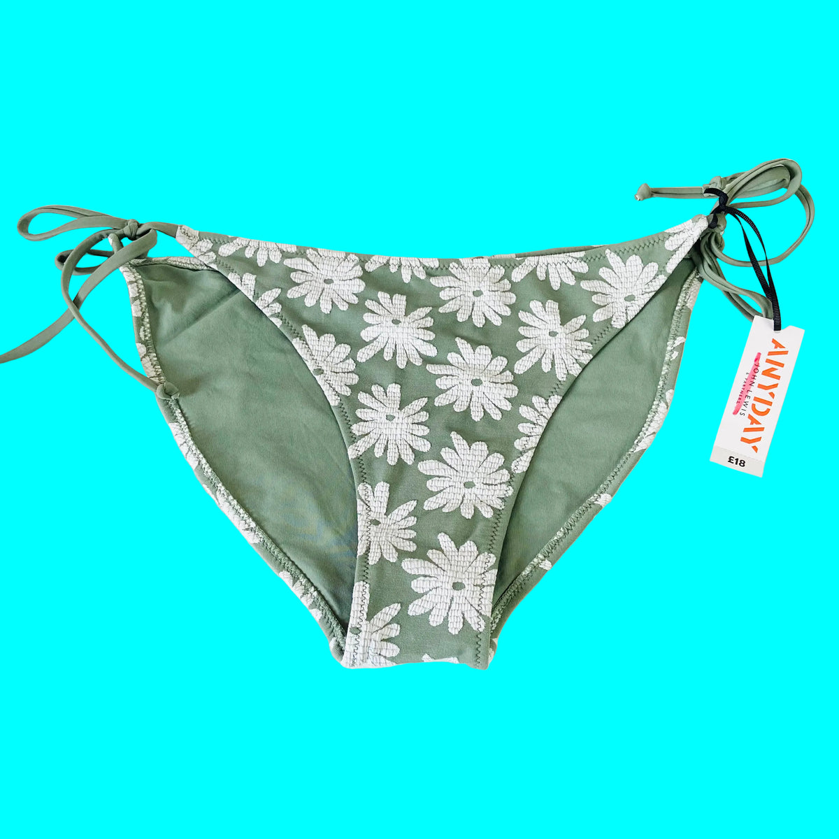 John Lewis Anyday Sage Green Jacquard Floral String Bikini Brief Size 16 NEW
