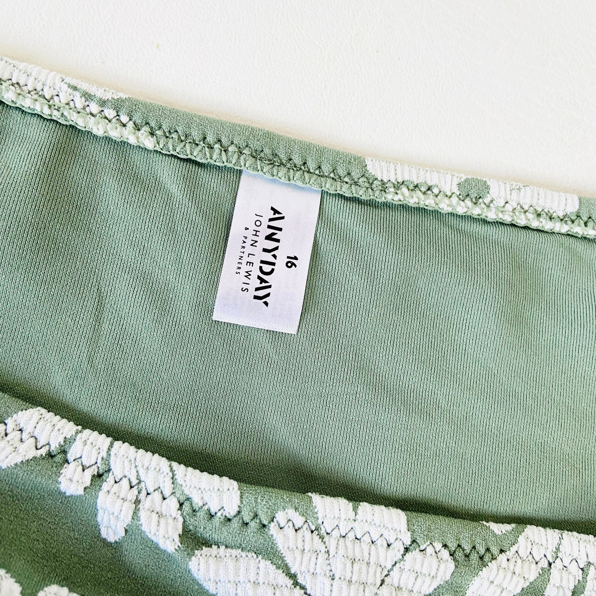John Lewis Anyday Sage Green Jacquard Floral String Bikini Brief Size 16 NEW