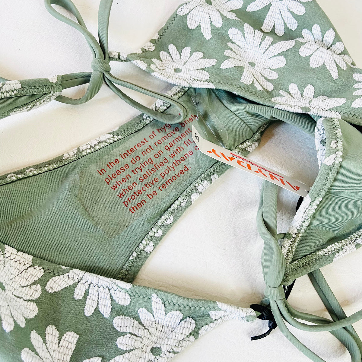 John Lewis Anyday Sage Green Jacquard Floral String Bikini Brief Size 16 NEW