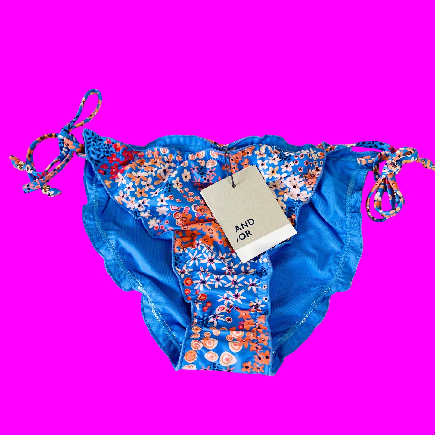 John Lewis AND/OR Ditsy Dreamworld Frill Blue String Bikini Brief Size 16 NEW