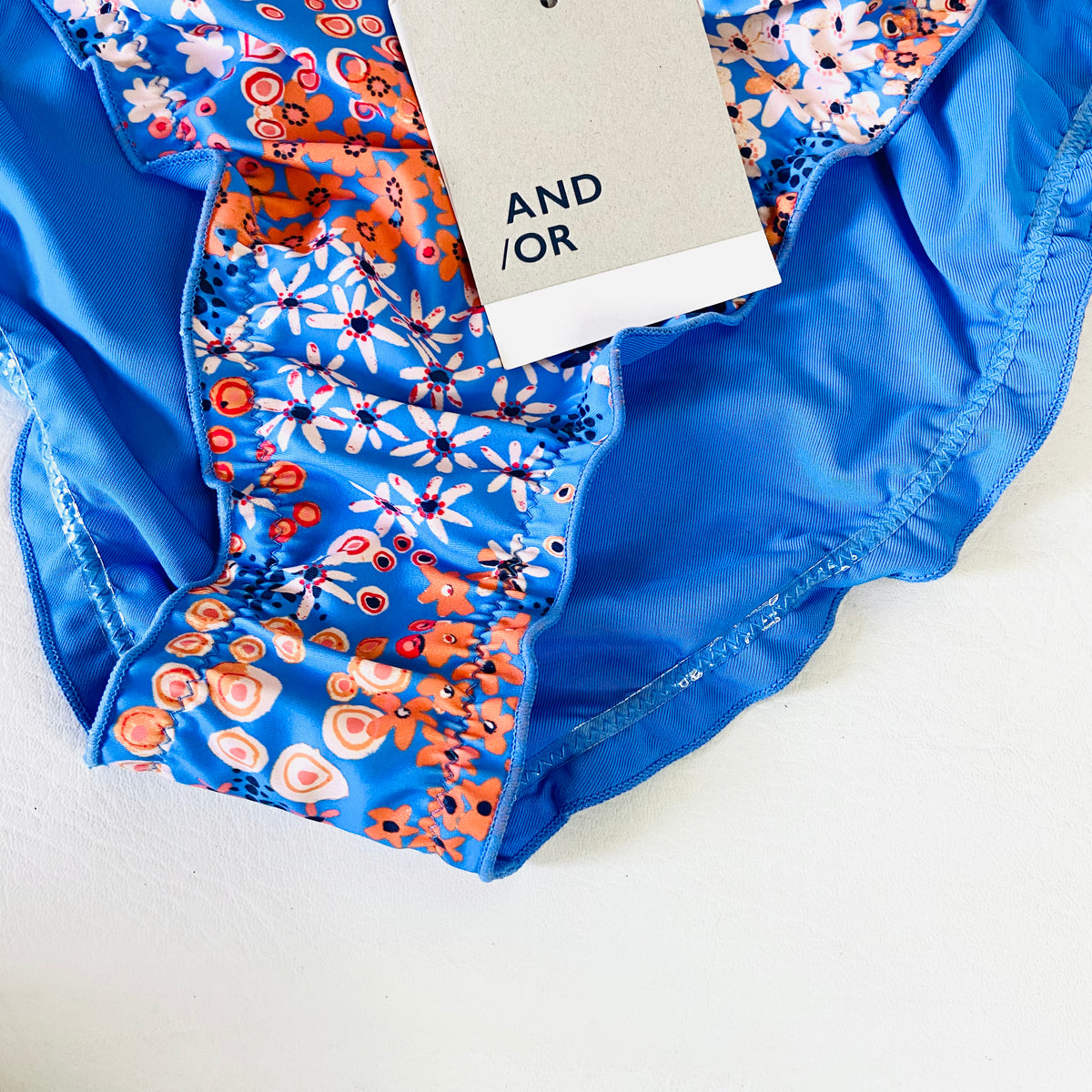 John Lewis AND/OR Ditsy Dreamworld Frill Blue String Bikini Brief Size 16 NEW