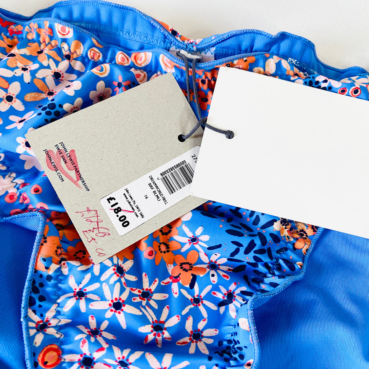 John Lewis AND/OR Ditsy Dreamworld Frill Blue String Bikini Brief Size 16 NEW