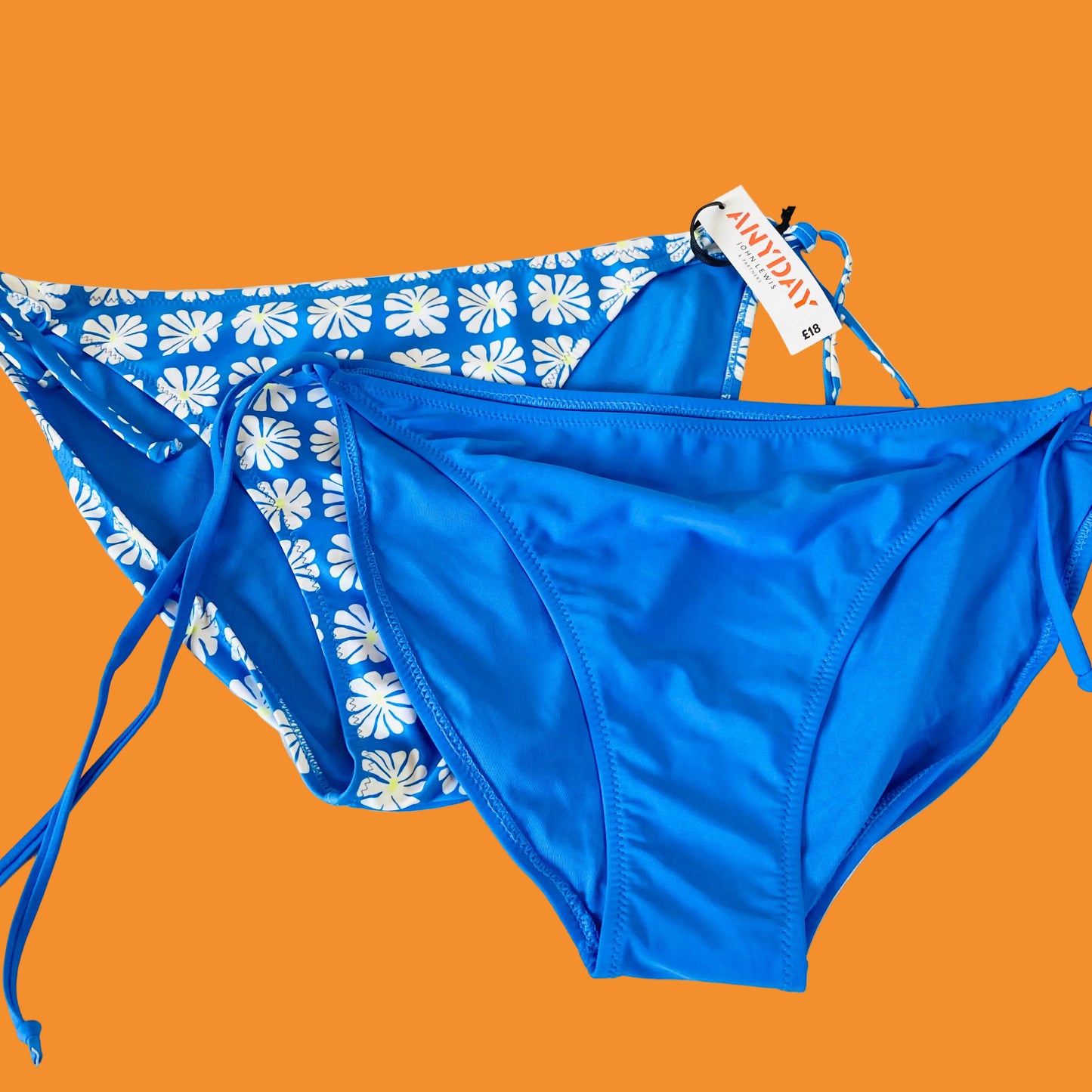 John Lewis ANYDAY Cosmos Tie Side Bikini Bottom, Pack of 2 Sonic Blue UK 18 NEW