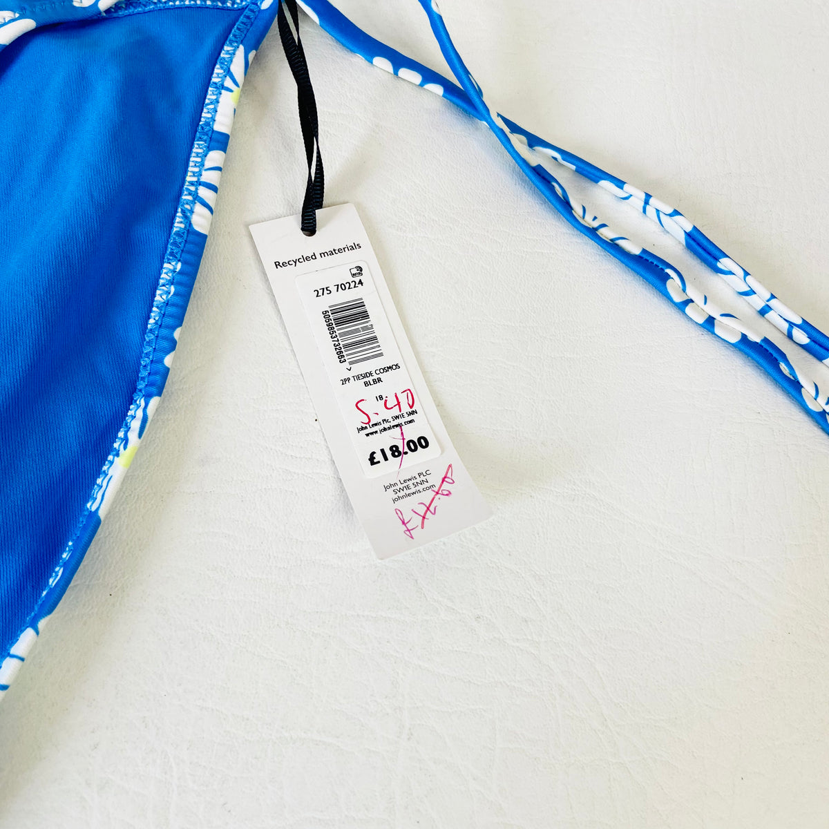 John Lewis ANYDAY Cosmos Tie Side Bikini Bottom, Pack of 2 Sonic Blue UK 18 NEW