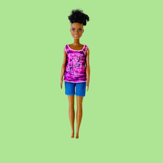 Barbie Fashionistas Doll #128 (GHP98) Good Vibes Only Summer Black Hair (No Shoes or Watch)
