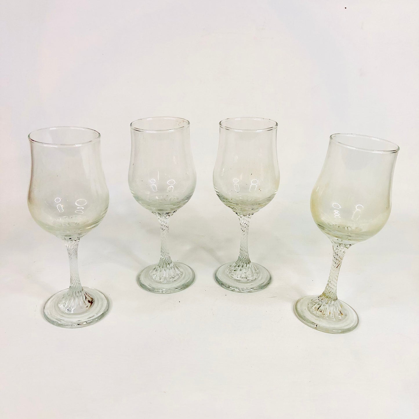 Set Of 4 Antique Twisted Stem Cordial Sherry Aperitif Liquor Glass 16cm Tall