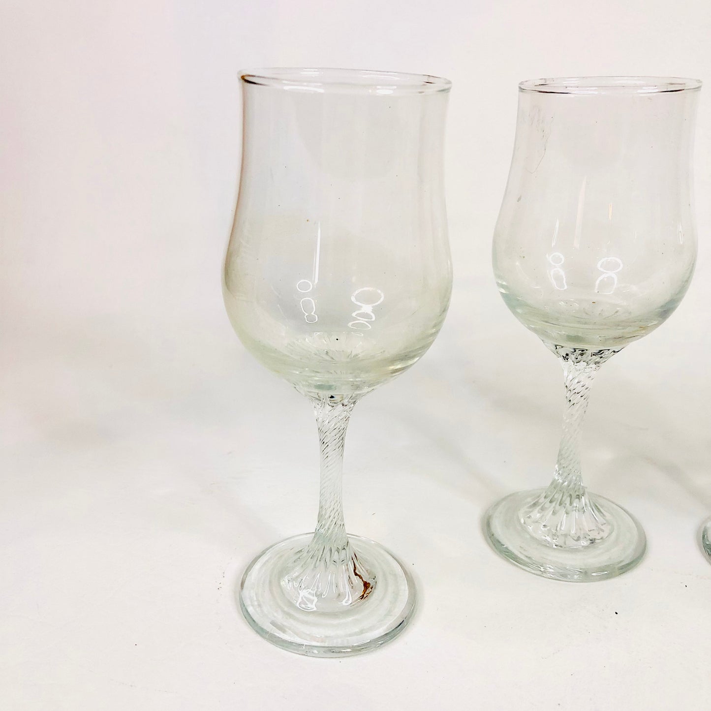 Set Of 4 Antique Twisted Stem Cordial Sherry Aperitif Liquor Glass 16cm Tall