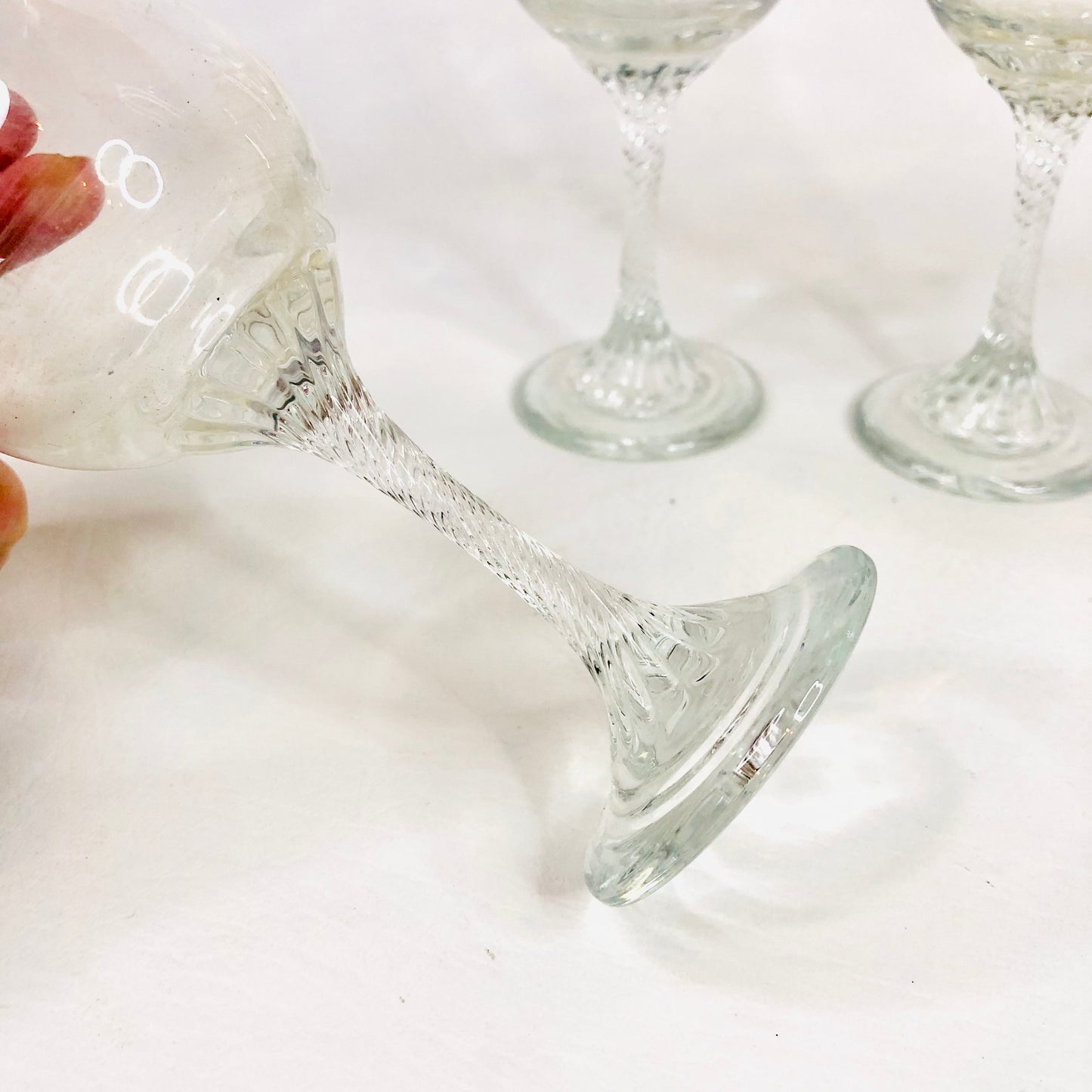 Set Of 4 Antique Twisted Stem Cordial Sherry Aperitif Liquor Glass 16cm Tall