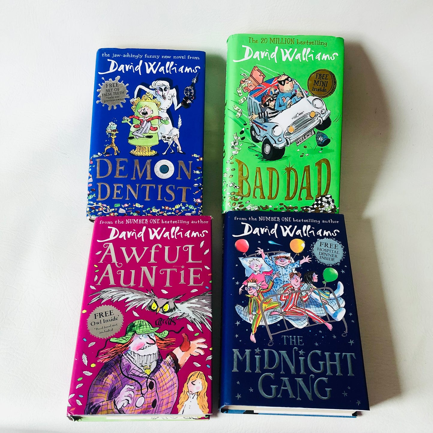 4x David Walliams Hardback Book Bundle (Demon Dentist / Awful Auntie / Bad Dad / Midnight Gang)