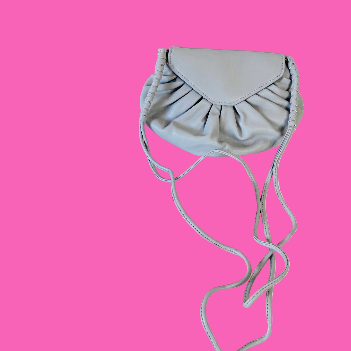 ZARA Gathered Faux Leather Light Grey Crossbody Bag Purse with Woven Strap 9"x6" (With Dustbag)