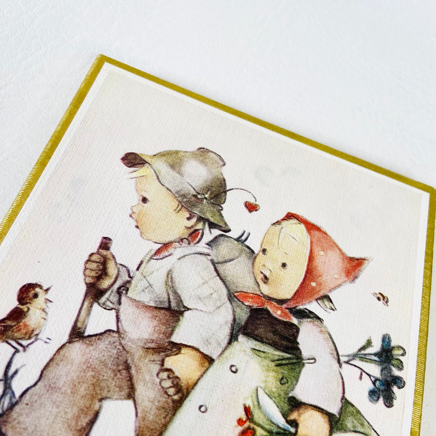 Hummel Postcard Illustration Of Boy & Girl Walking Mounted Wall Art 11 x 13cm West Germany