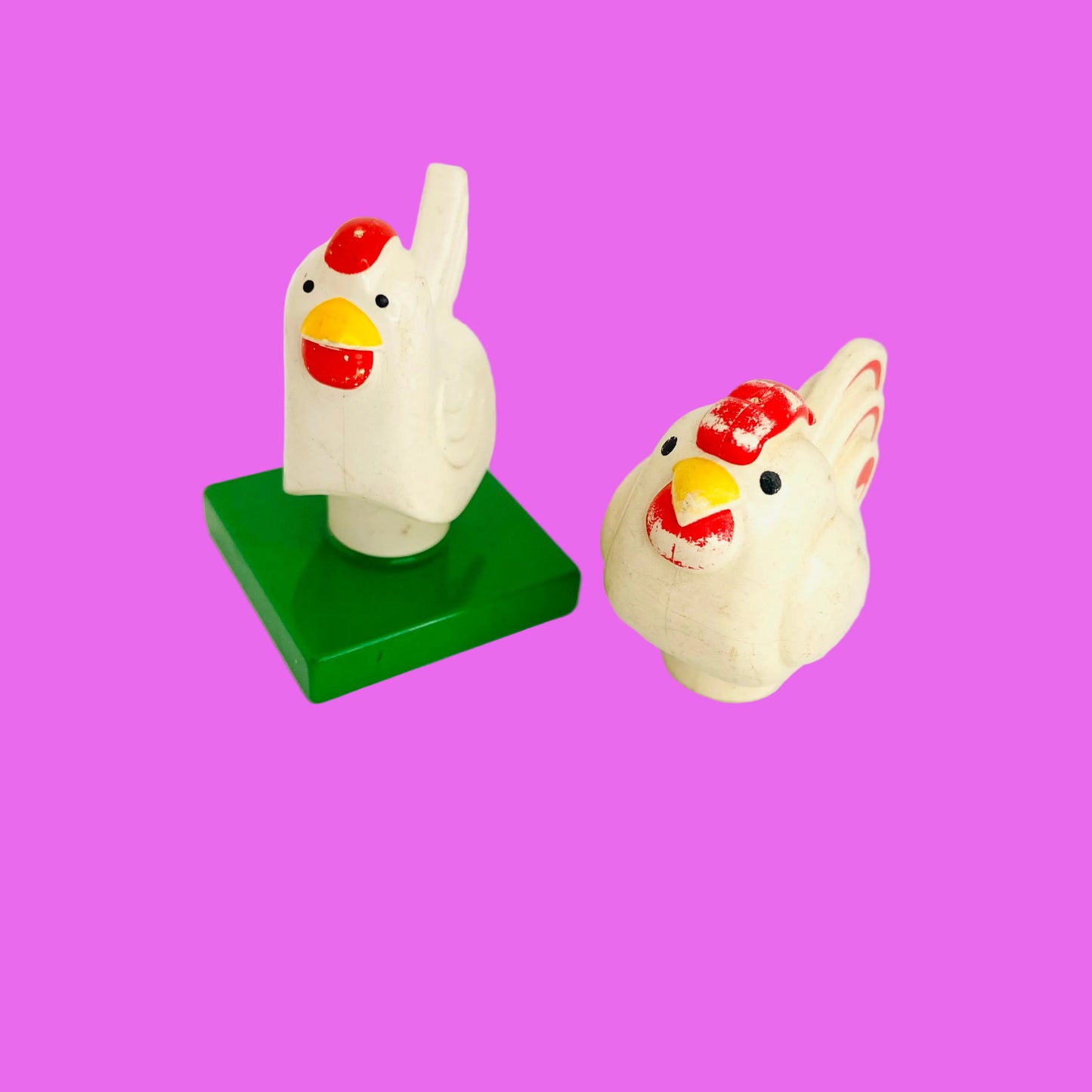 Vintage Set of 2 Duplo Lego Rooster & Chicken / Hen Farm Animal Figures (duphen2c01pb01 & duproostoldpb01) Rare 1980s