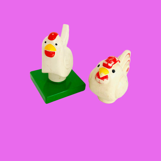 Vintage Set of 2 Duplo Lego Rooster & Chicken / Hen Farm Animal Figures (duphen2c01pb01 & duproostoldpb01) Rare 1980s