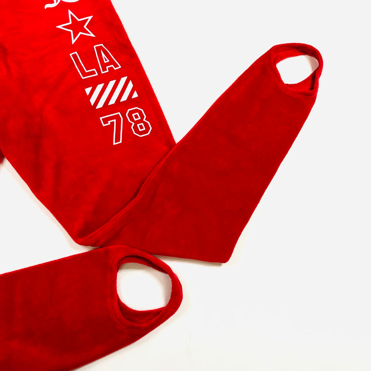 Juicy Couture Red Stirrup Velour Leggings 'LA 78' Logo Size Large NEW