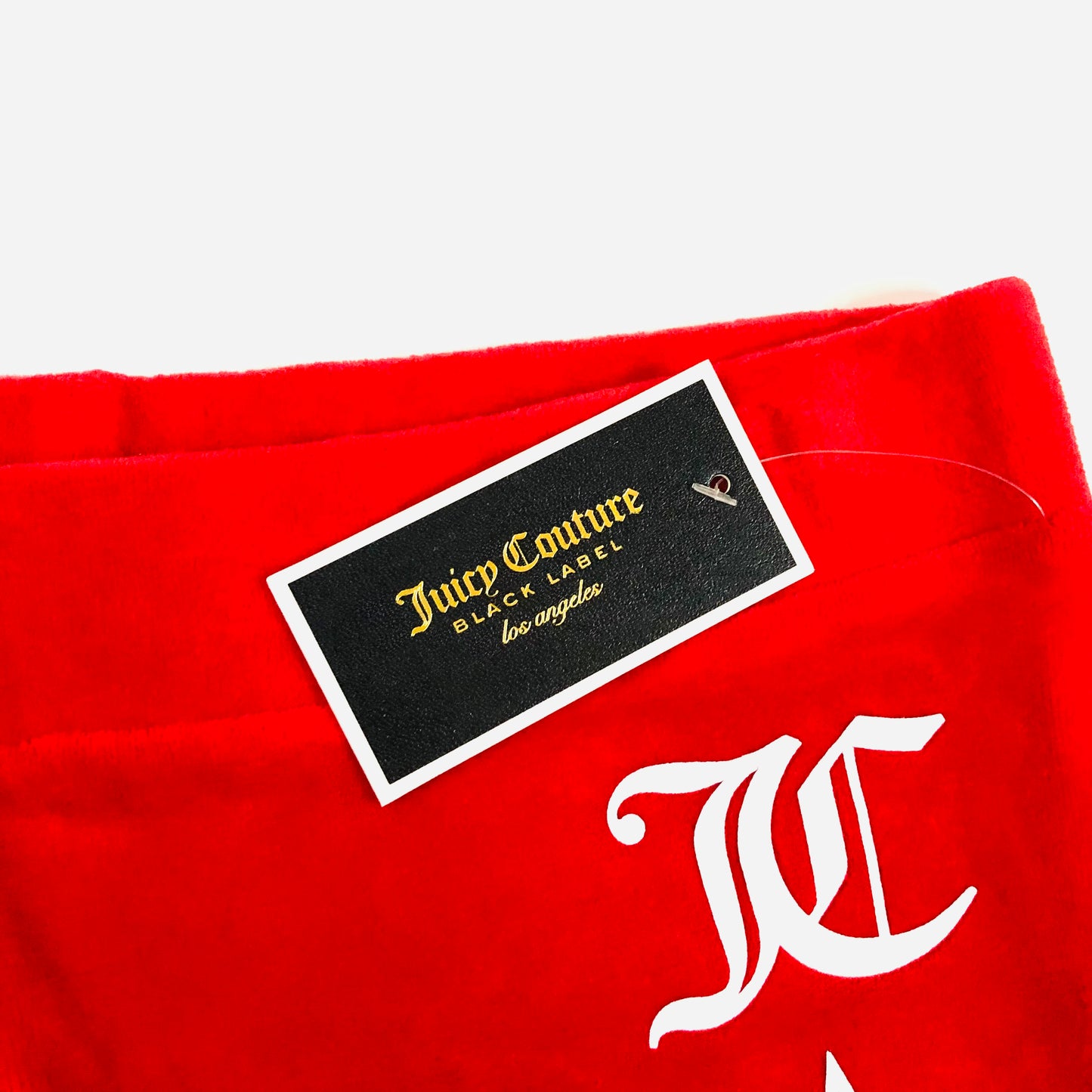 Juicy Couture Red Stirrup Velour Leggings 'LA 78' Logo Size Large NEW