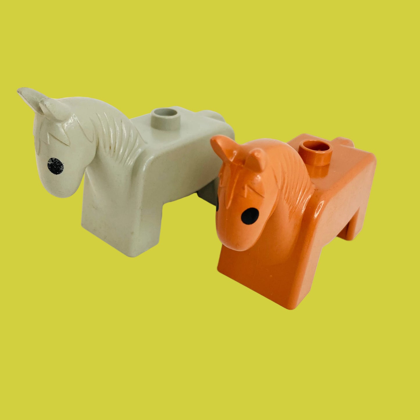 Vintage Set of 2 Duplo Lego Horses (Light Grey & Fabuland Brown) Farm Animal Figures 4009pb01 Rare 1980s