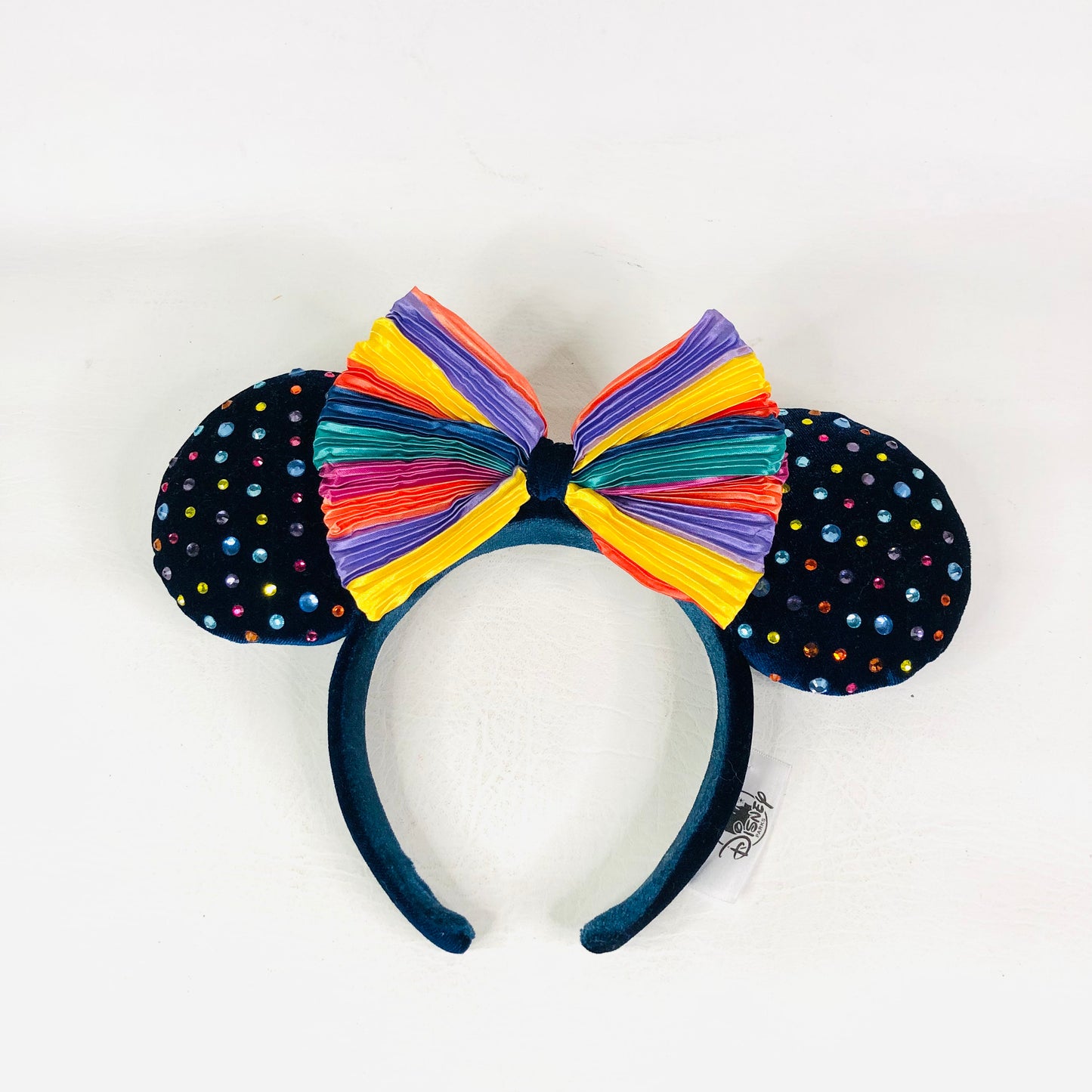 Disney Parks Rainbow Pride Navy Felt Studded Headband Minnie Mouse Ears Striped
