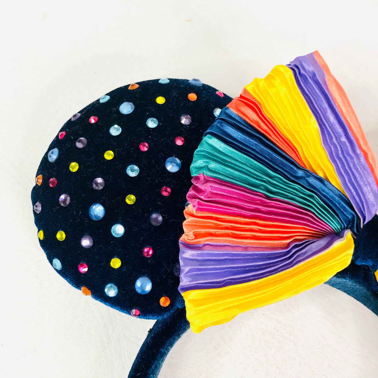 Disney Parks Rainbow Pride Navy Felt Studded Headband Minnie Mouse Ears Striped