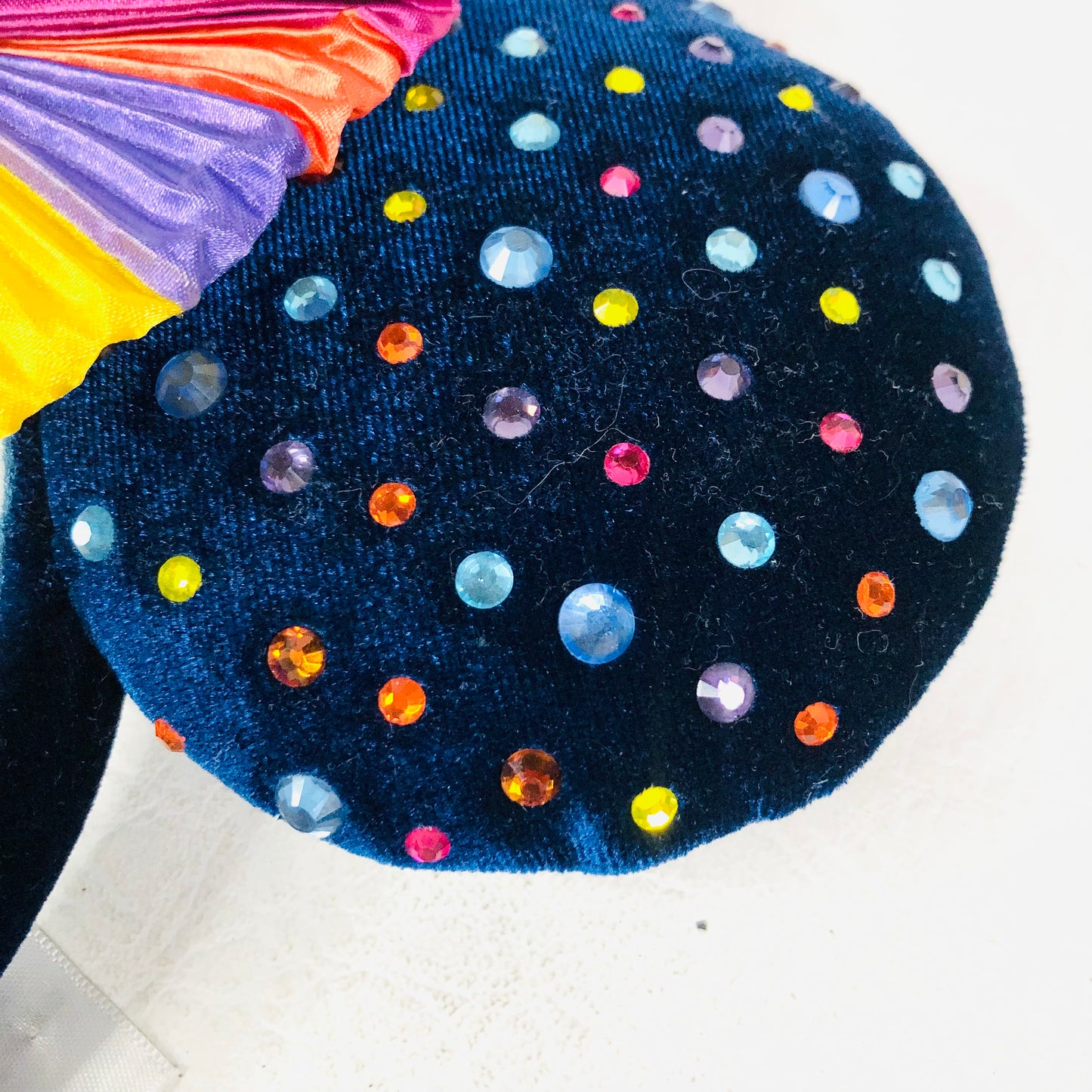 Disney Parks Rainbow Pride Navy Felt Studded Headband Minnie Mouse Ears Striped