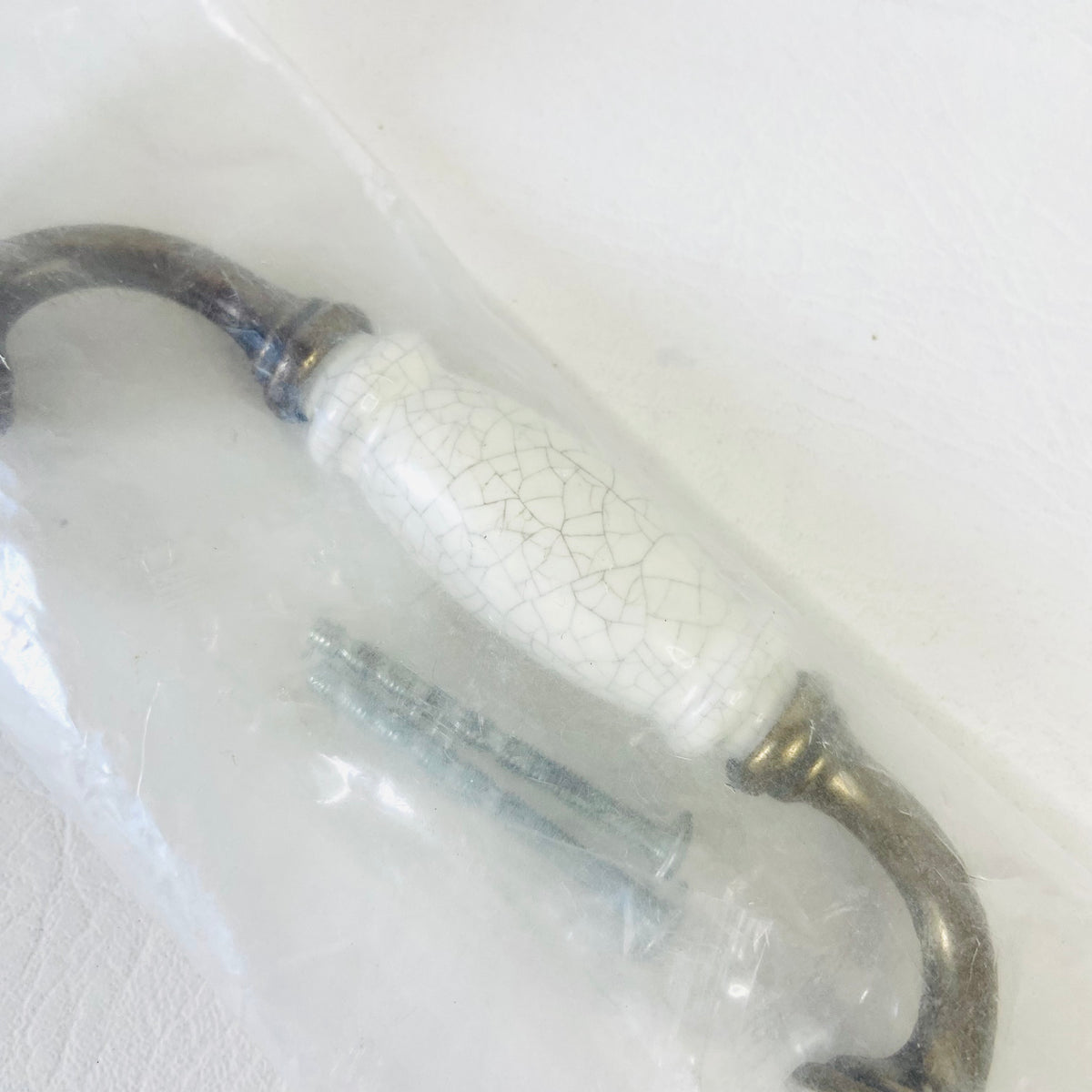 Crackle Glazed Ceramic Cabinet Pull Handle | 6" 15cm | Antique Brass Hardware | Country Kitchen | NEW