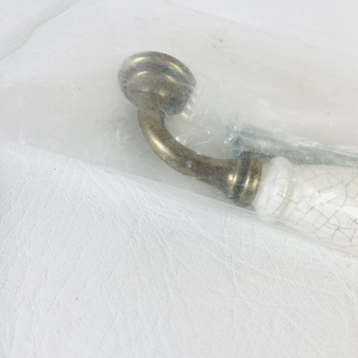Crackle Glazed Ceramic Cabinet Pull Handle | 6" 15cm | Antique Brass Hardware | Country Kitchen | NEW