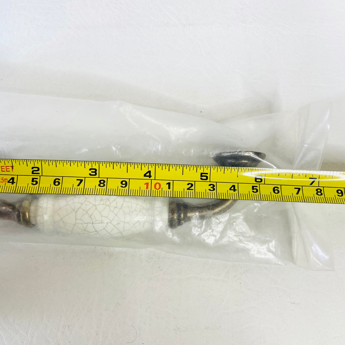 Crackle Glazed Ceramic Cabinet Pull Handle | 6" 15cm | Antique Brass Hardware | Country Kitchen | NEW