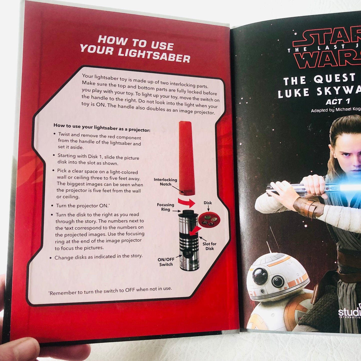 Star Wars The Last Jedi Trilogy (3 Book Set 2018) Illustrated Movie Adaption With Lightsaber projector