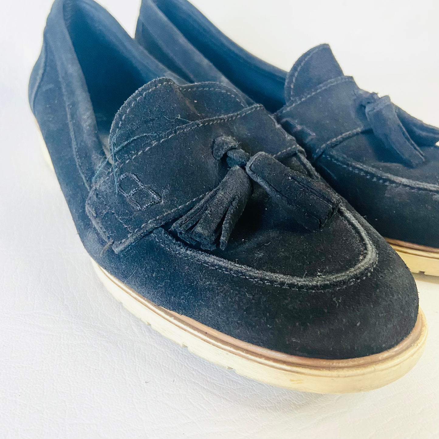 Kurt Geiger | Black Suede Leather | Tassel Loafers Flat Shoes | Size 6 (39) | Work Casual