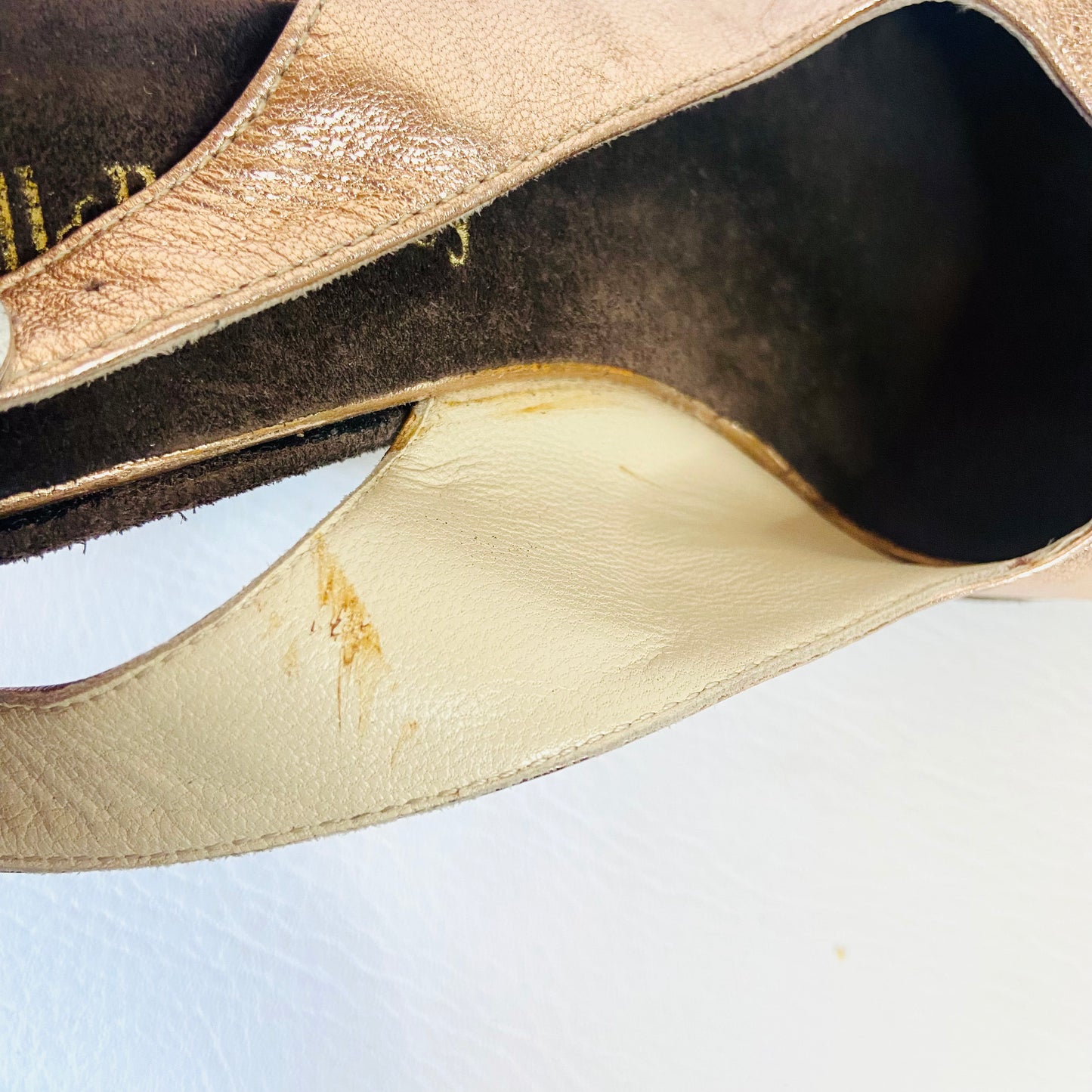 Russell & Bromley | Brown & Metallic Bronze | Leather & Suede High Wedge Heels Platforms | Disco Boho | Size 5 (38)