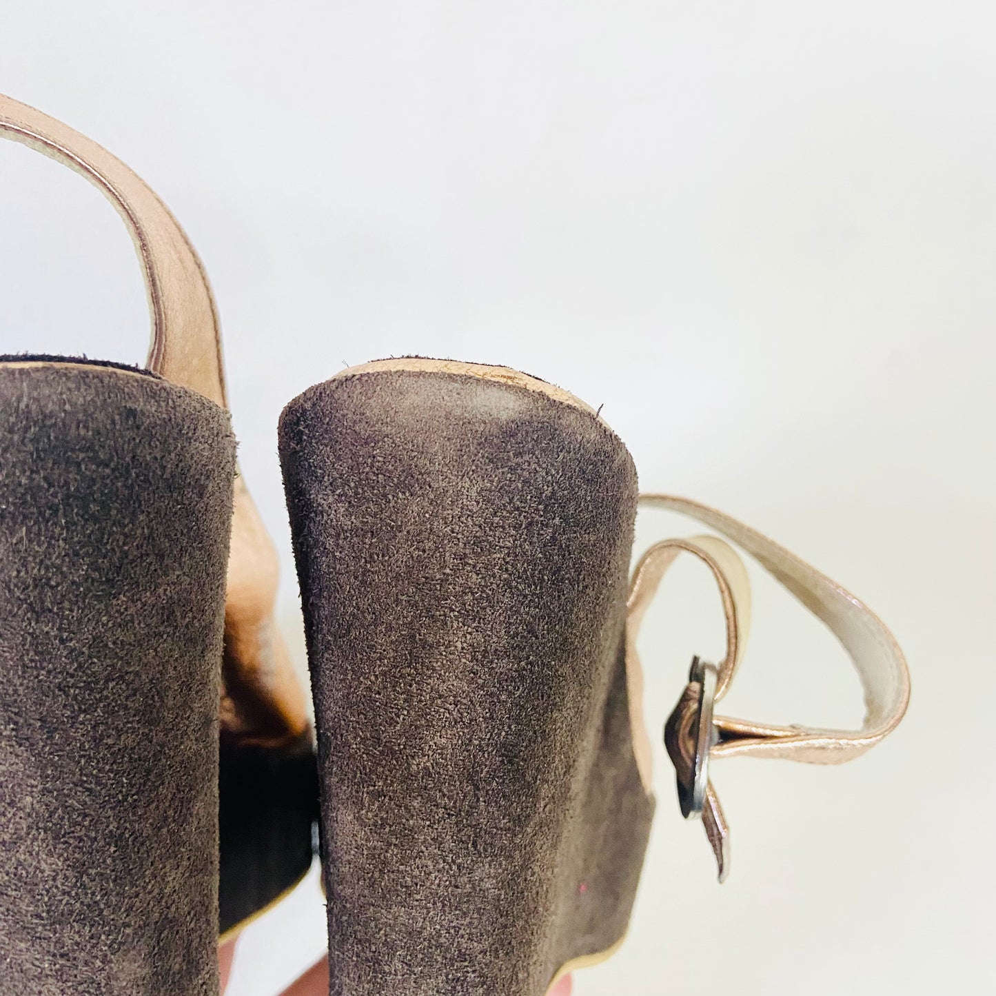 Russell & Bromley | Brown & Metallic Bronze | Leather & Suede High Wedge Heels Platforms | Disco Boho | Size 5 (38)