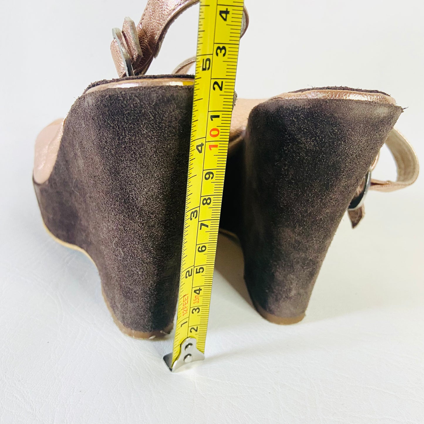 Russell & Bromley | Brown & Metallic Bronze | Leather & Suede High Wedge Heels Platforms | Disco Boho | Size 5 (38)